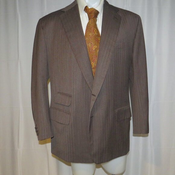 Anderson & Sheppard Savile Row Bespoke Brown Herringbone Sport Coat 42R - Picture 7 of 16